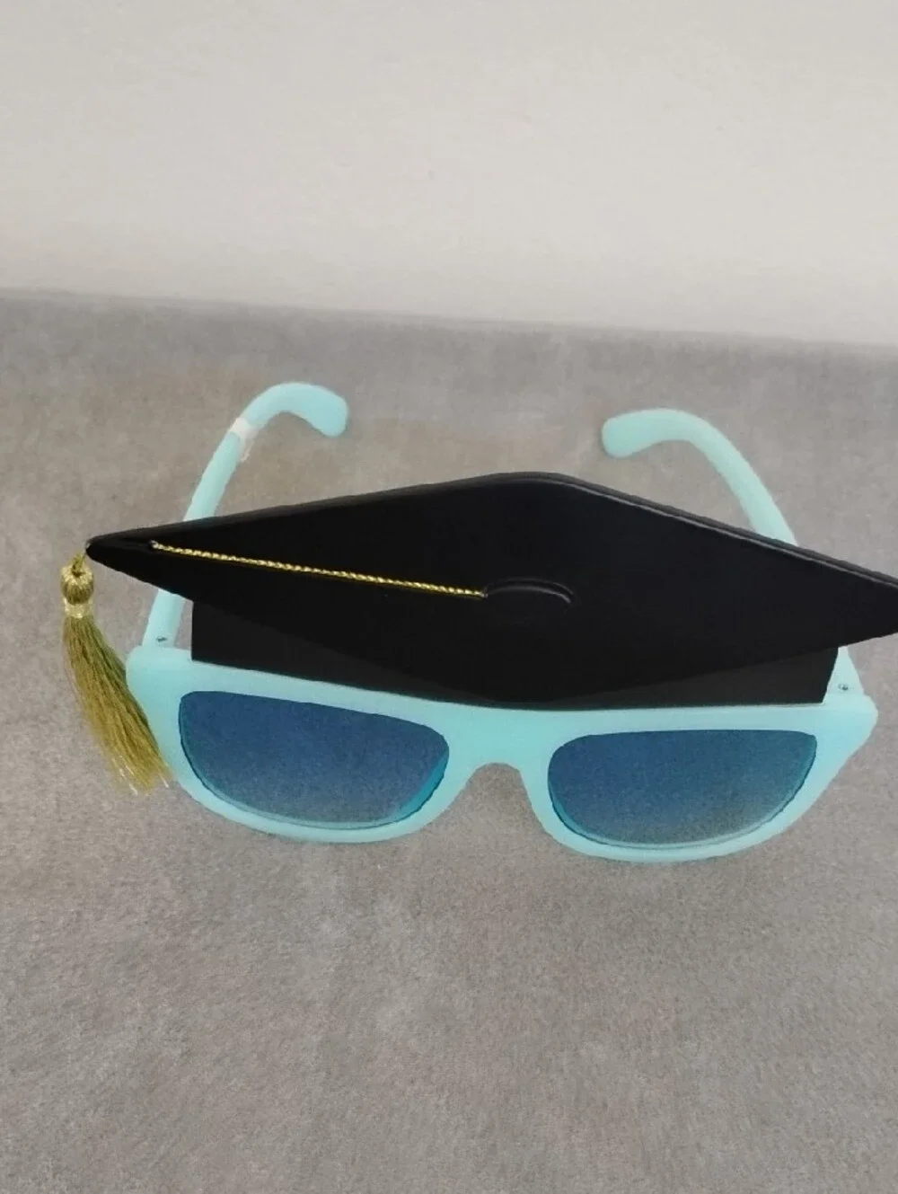 NWOT Graduation Sunglasses in Light Blue with Black Cap